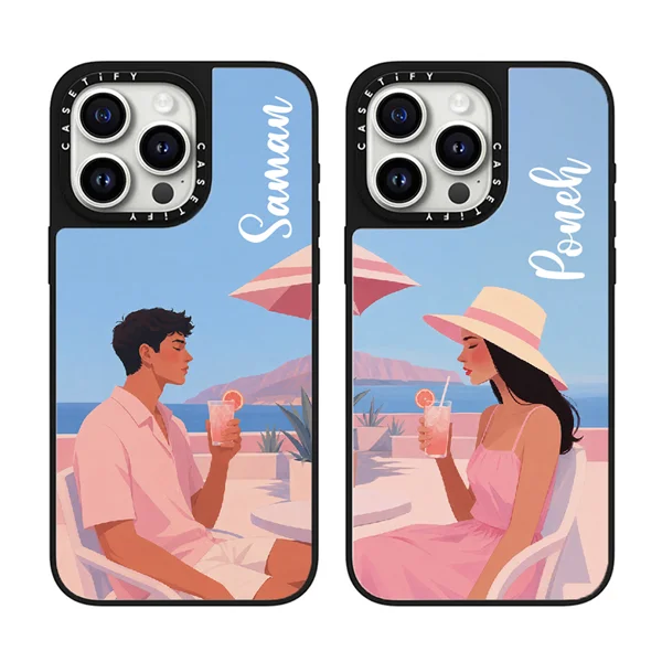 قاب موبایل سفارشی آینه‌ای | Pink couple